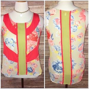 Margo & Sebastian Floral Colorblock Blouse